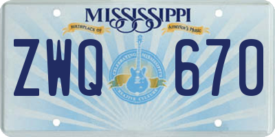 MS license plate ZWQ670