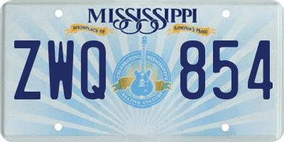 MS license plate ZWQ854
