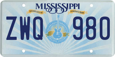 MS license plate ZWQ980