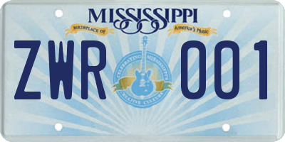 MS license plate ZWR001