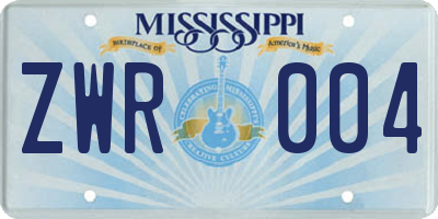MS license plate ZWR004
