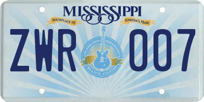 MS license plate ZWR007
