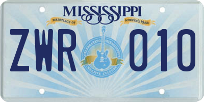 MS license plate ZWR010
