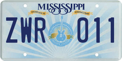 MS license plate ZWR011