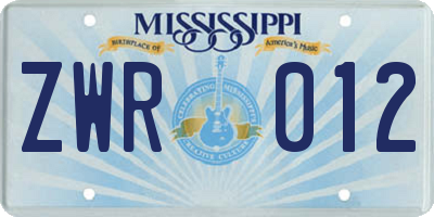 MS license plate ZWR012