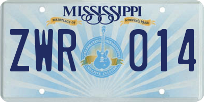 MS license plate ZWR014