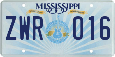MS license plate ZWR016