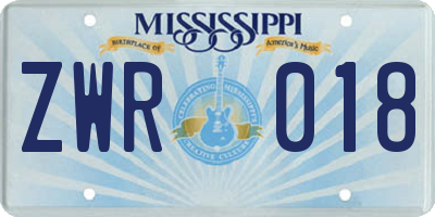 MS license plate ZWR018