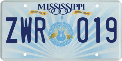 MS license plate ZWR019