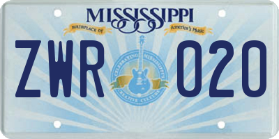 MS license plate ZWR020