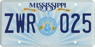 MS license plate ZWR025
