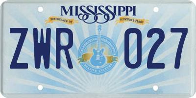 MS license plate ZWR027
