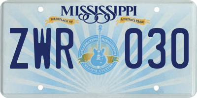 MS license plate ZWR030