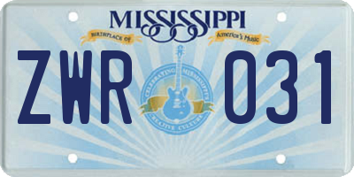 MS license plate ZWR031