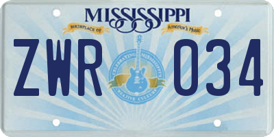 MS license plate ZWR034
