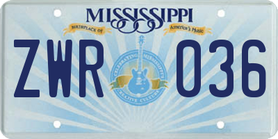 MS license plate ZWR036