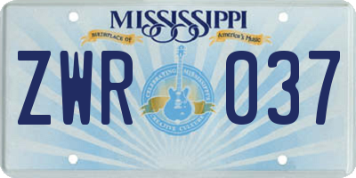 MS license plate ZWR037