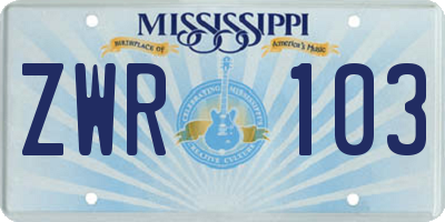 MS license plate ZWR103