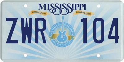 MS license plate ZWR104