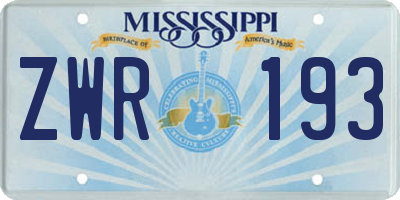 MS license plate ZWR193