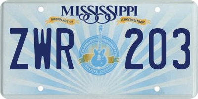 MS license plate ZWR203