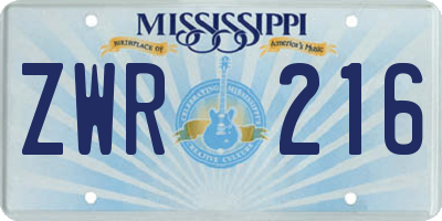 MS license plate ZWR216