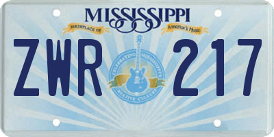 MS license plate ZWR217