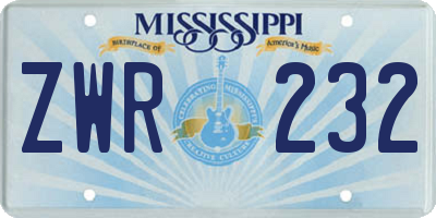 MS license plate ZWR232