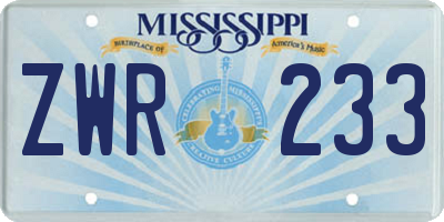 MS license plate ZWR233