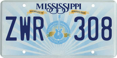 MS license plate ZWR308