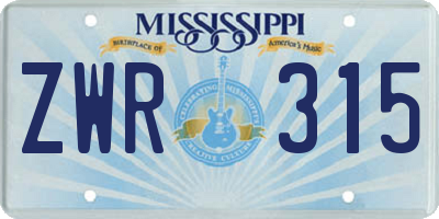 MS license plate ZWR315