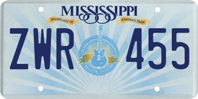 MS license plate ZWR455