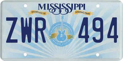 MS license plate ZWR494