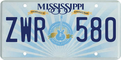 MS license plate ZWR580