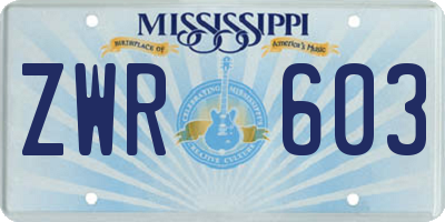 MS license plate ZWR603
