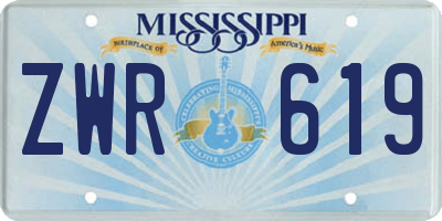 MS license plate ZWR619