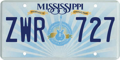 MS license plate ZWR727
