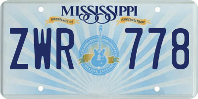 MS license plate ZWR778