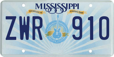 MS license plate ZWR910