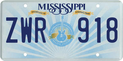 MS license plate ZWR918