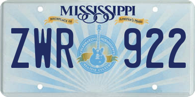 MS license plate ZWR922