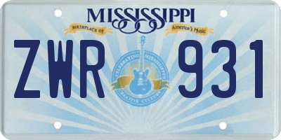 MS license plate ZWR931