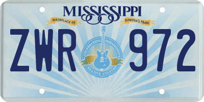 MS license plate ZWR972