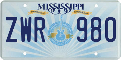 MS license plate ZWR980