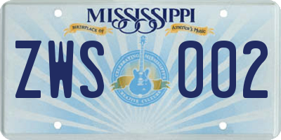 MS license plate ZWS002