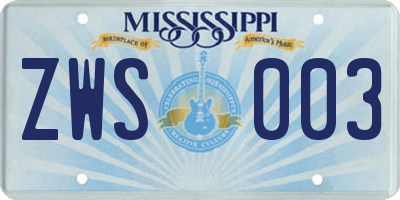 MS license plate ZWS003