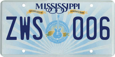 MS license plate ZWS006