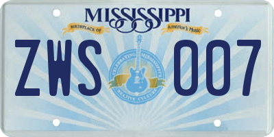 MS license plate ZWS007