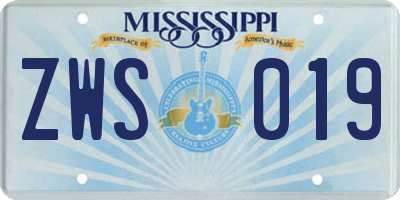 MS license plate ZWS019