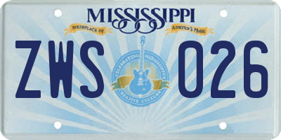 MS license plate ZWS026